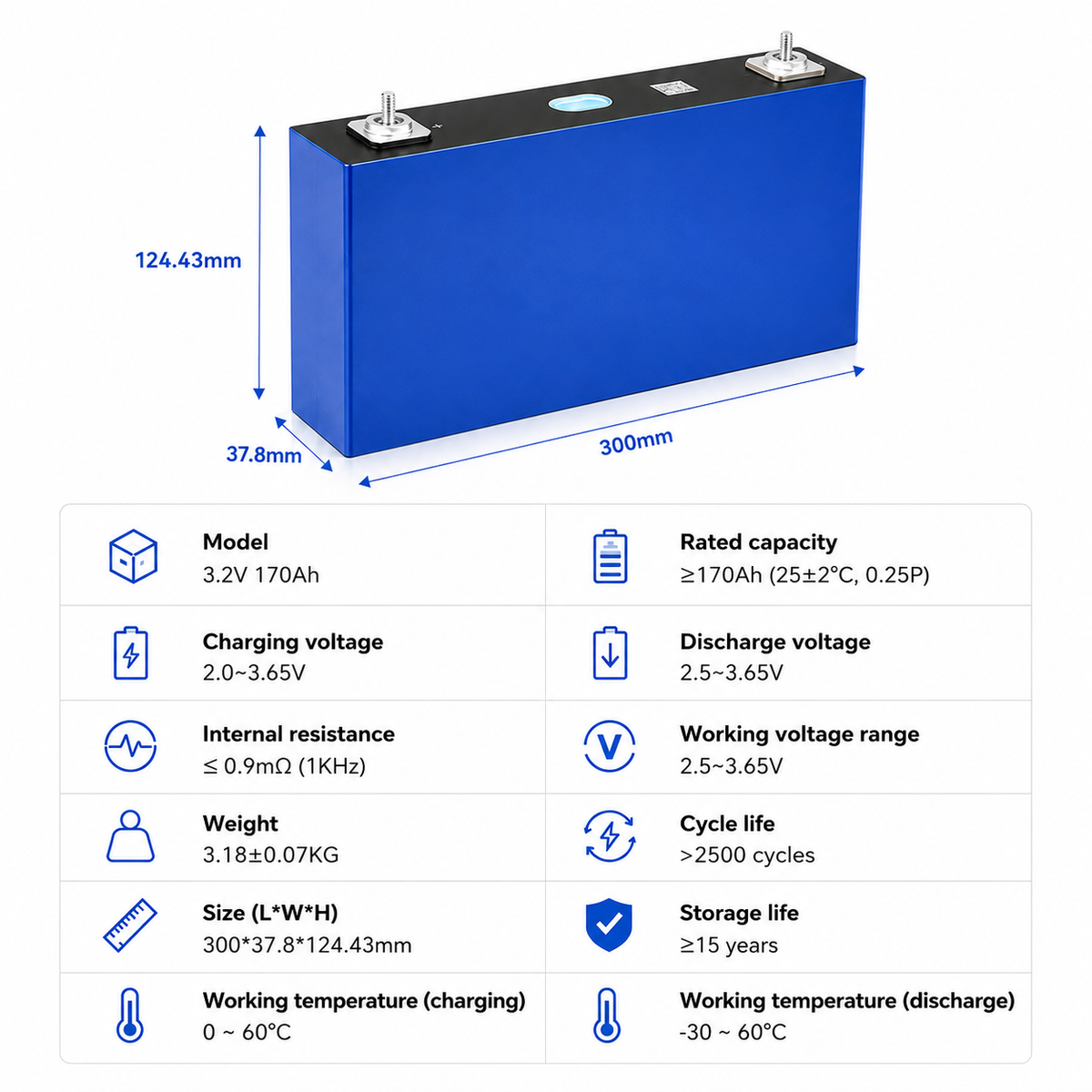 Grade A CALB170Ah LiFePO4 Prismatic Cell for 12V 24V and 48V DIY battery packs