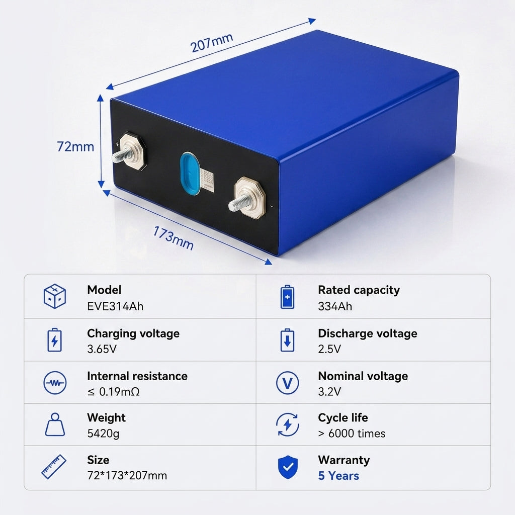 EVE 3.2V 334Ah LiFePO4 Battery Grade A Cell for RV Marine Solar Home Energy Storage