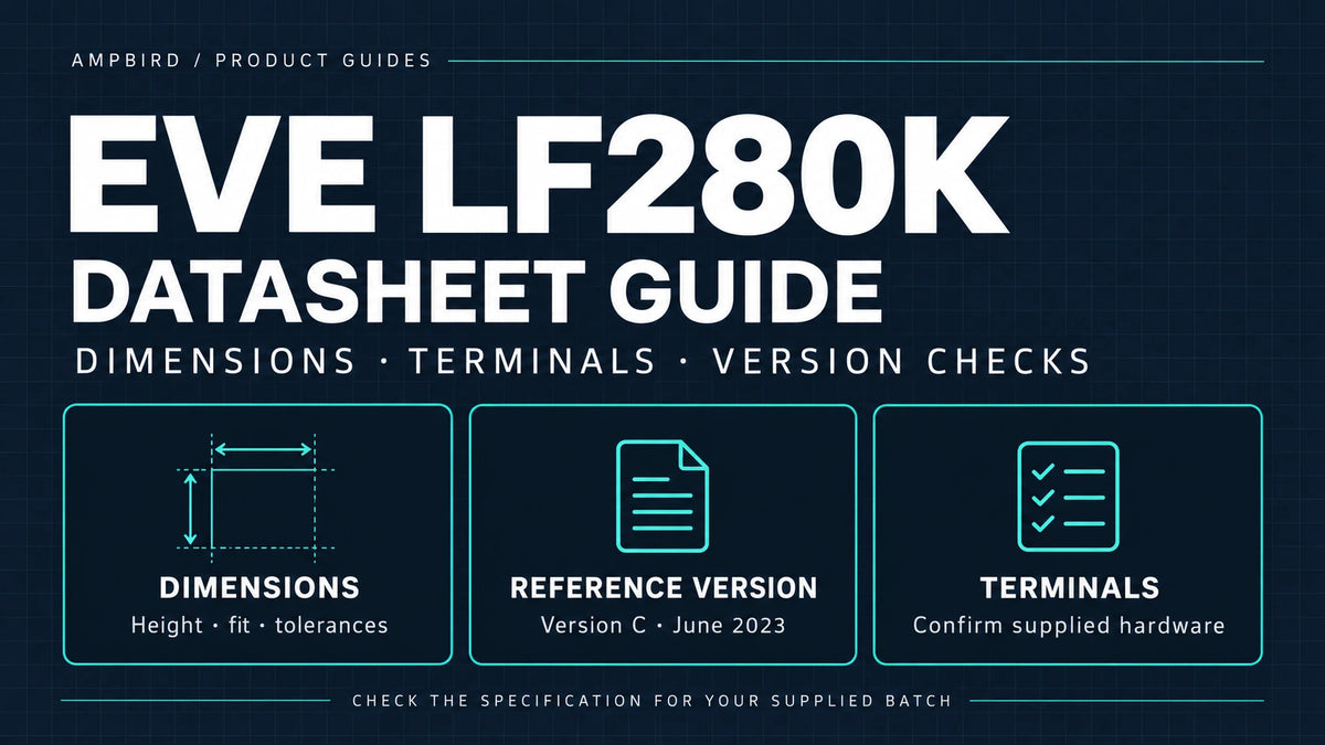EVE LF280K datasheet guide: check dimensions, terminals and the Version C June 2023 reference against the specification for the supplied batch.