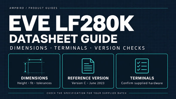 EVE LF280K datasheet guide: check dimensions, terminals and the Version C June 2023 reference against the specification for the supplied batch.
