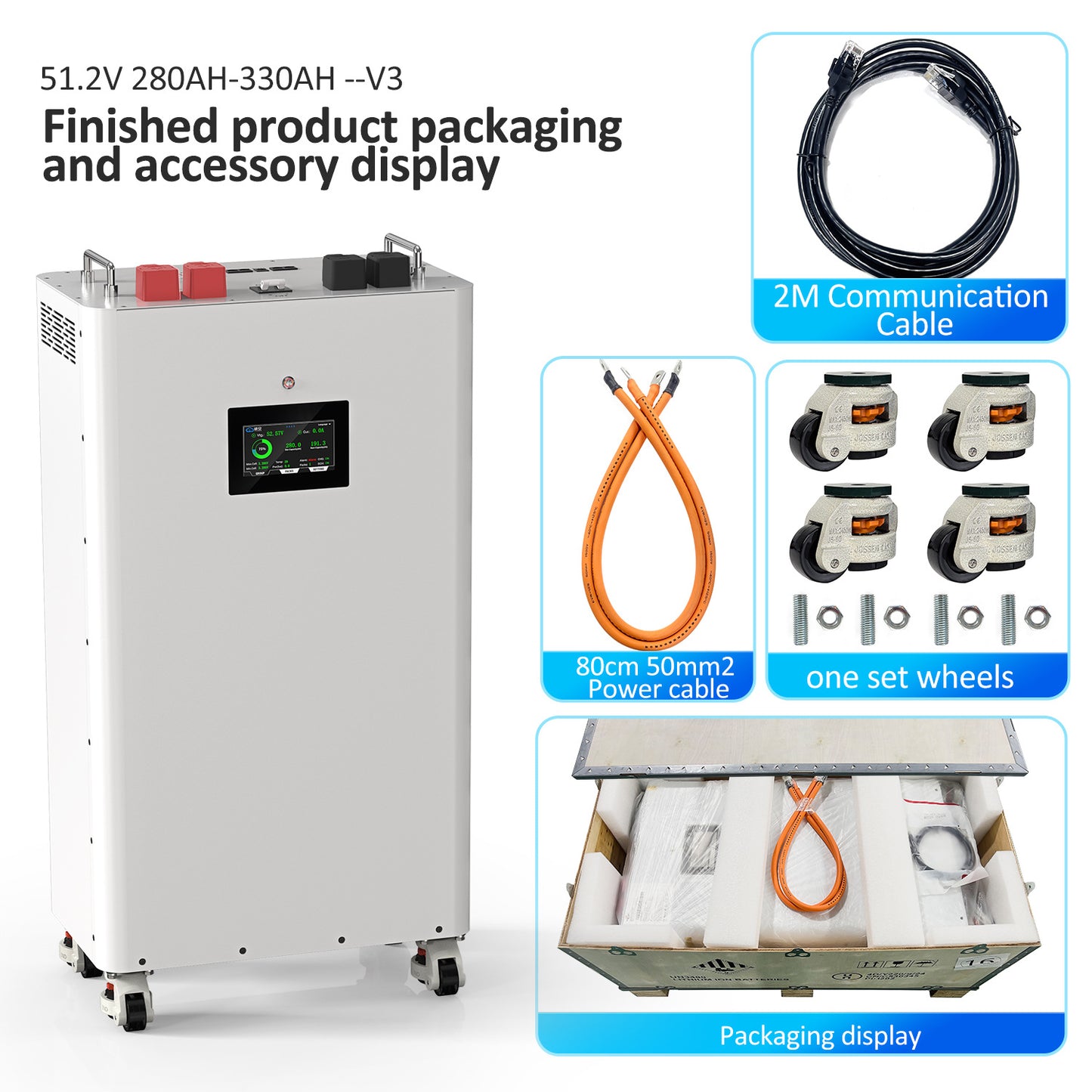 Pre-assembled 51.2V 330Ah 16.9KWh LifePO4 Battery Pack with JK BMS for Home Solar Storage