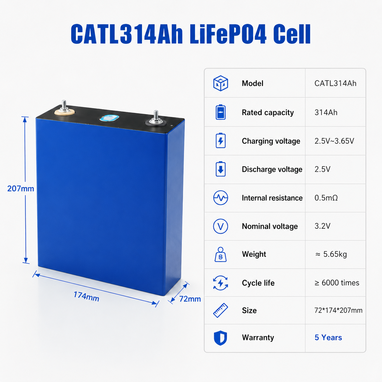 CATL314Ah 3.2V LiFePO4 Prismatic Rechargeable Battery Cell Grade A EU Stock