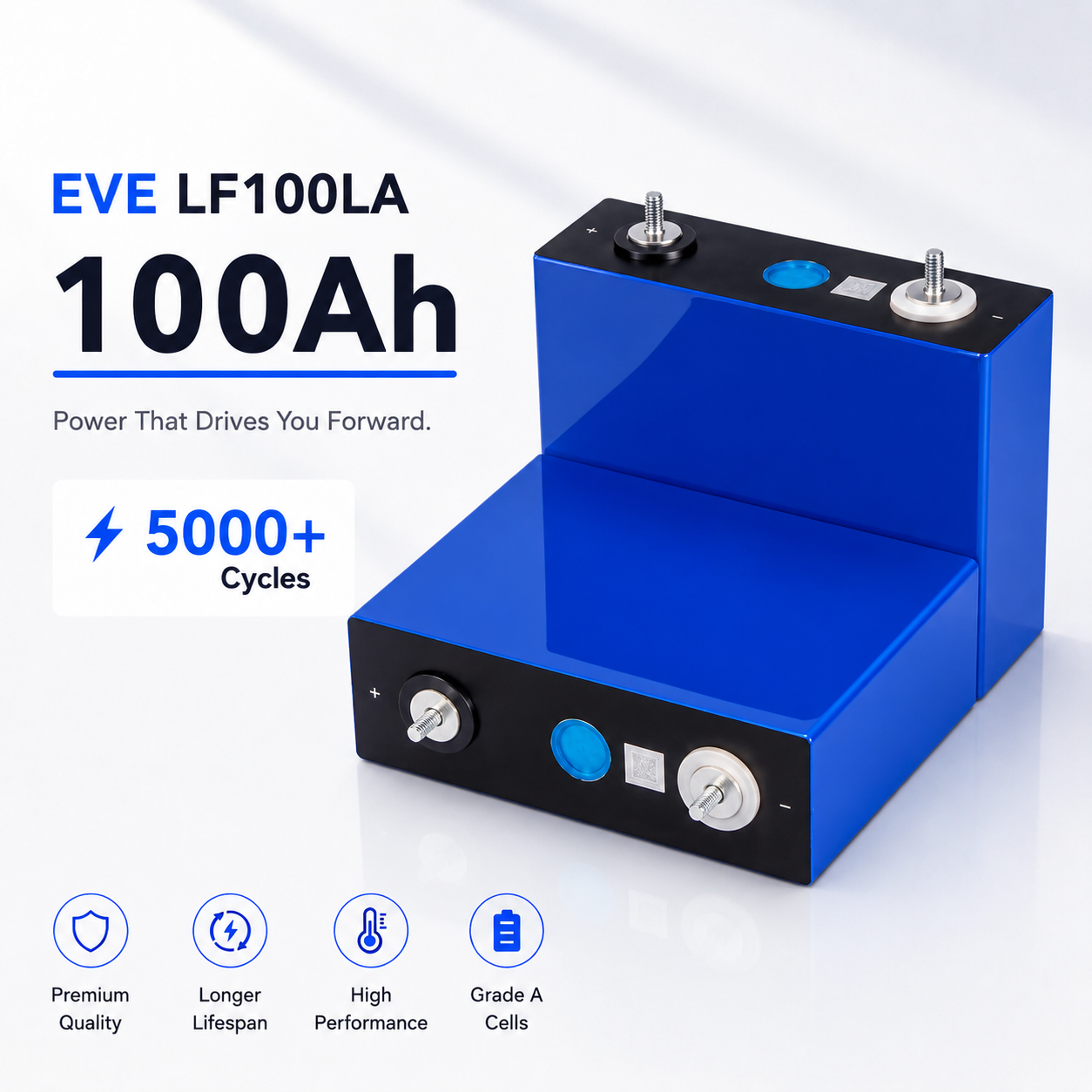 EVE LF100LA 3.2V 100Ah LiFePO4 Battery Grade A 5000+ Cycles Prismatic Cell for DIY 12V 24V 48V Solar RV Marine