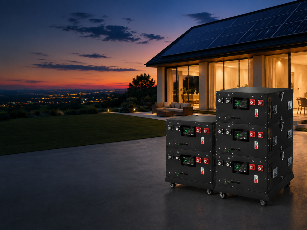 Modern home with rooftop solar and residential LiFePO4 energy storage system