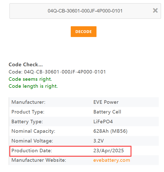 EVE MB56 628Ah 3.2V LiFePO4 Battery Grade A Cell 32kWh Energy Storage